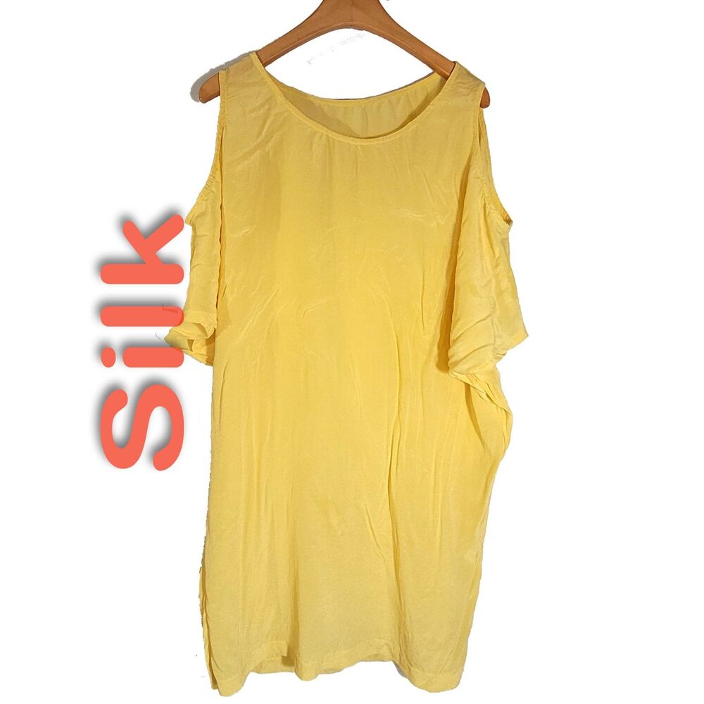 Women's 100% Silk Size L Short Sleeve Top T-Shirt Off-Shoulder Design SBK120